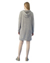 woman wearing a gray hooded dress