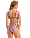Violet Tie-Front Bikini Set with High-Waisted Chevron Bottom