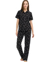 Black Heart Print Pajama Set – Button-Up Shirt & Long Pants