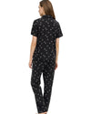 Black Heart Print Pajama Set – Button-Up Shirt & Long Pants