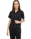 Black Heart Print Pajama Set – Button-Up Shirt & Long Pants