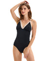 Black Contrast Trim Swimsuit