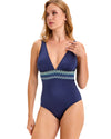 Navy Embroidered Waist Swimsuit