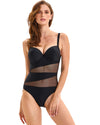 Black Mesh Panel Swimsuit