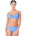 Model in sky blue underwire bikini set with molded cups and smooth high-rise bottoms