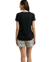 Women's Black T-Shirt & Chevron Print Shorts Nightwear Set