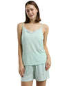 Women’s Mint Green Cami Shorts Nightwear Set with Printed Robe