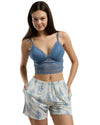 Women's Blue Lace Bralette & Printed Shorts Nightwear Set with Robe