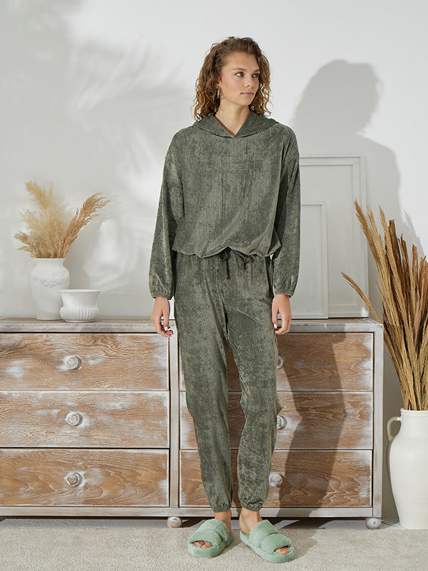 Navy Long Sleeve Pajamas Robe with Plaid Print