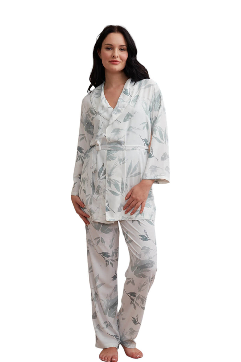 Embroidered Luxe Pajama Set with Matching Robe