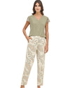 Sage Green Lace Top & Printed Pajama Set for Women