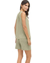 Sleeveless Button-Front Top & Shorts Set for Women