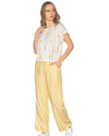 Women's Striped Wide-Leg Pants Set with Embroidered Floral Top