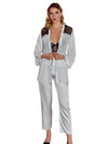 Exquisite Satin long Pant with Embroidered Chest top and Ruffle Accents
