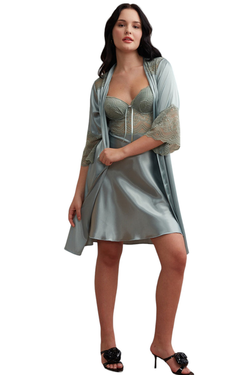 Sleek and Chic Satin V-neck Dress with Matching Robe