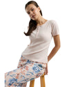 Women’s Blush Ribbed Henley Top & Floral Pajama Pants Set
