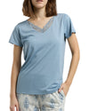 Women’s Blue Lace Trim Top & Printed Pajama Set