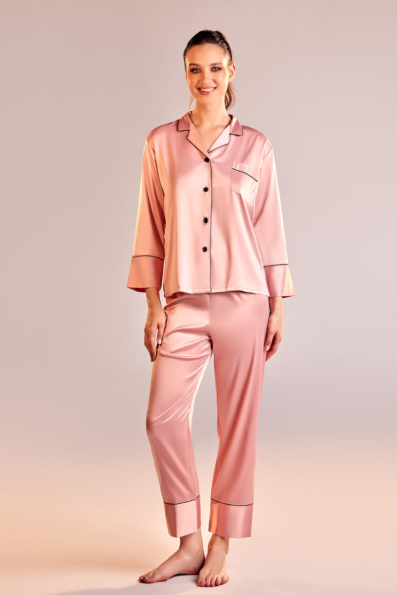 Embroidered Luxe Pajama Set with Matching Robe