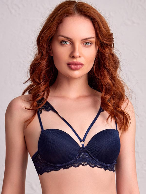 model wearing bra with embroidery design 