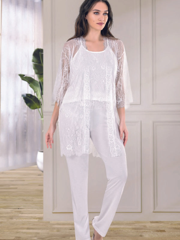 Long Satin Pajamas Set with Elegant Button-Front Top