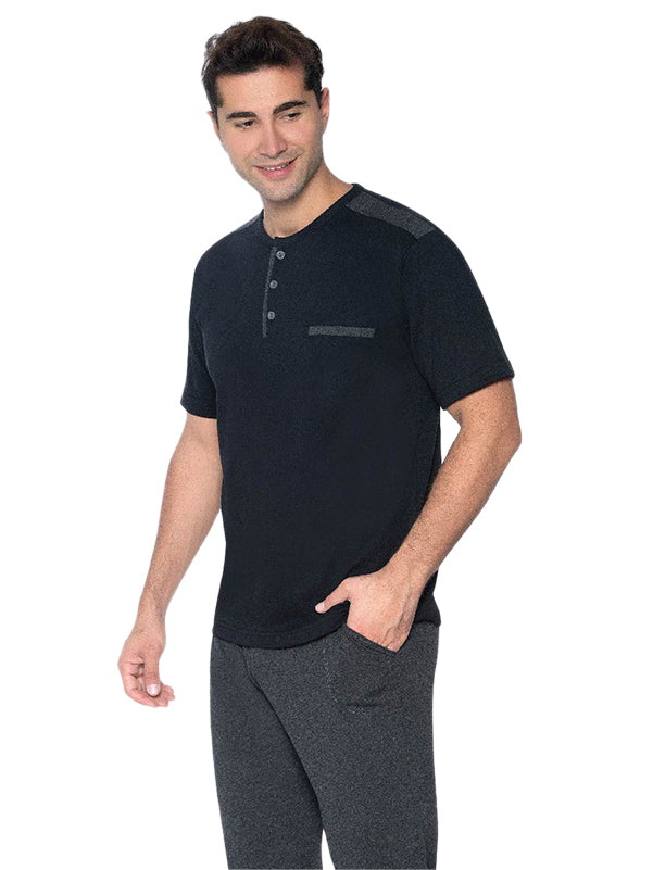 Comfortable and Stylish: Men's V-Neck Pajama Set with Front Buttons