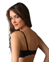 model wearing plain soft bra with back embroidery design