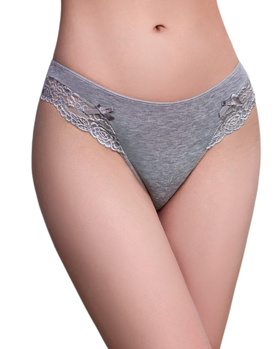 Lace Trimmed Cotton Mid Waist Underpants - Assorted Colors