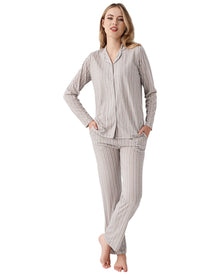  Woman wearing a striped pajama set 