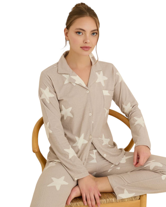 Beige Star Pajama Set