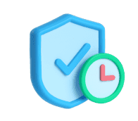 3D icon of a blue shield with a checkmark and a clock symbol representing Shipping Protection for secure and timely deliveries.