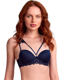  model wearing bra with embroidery design