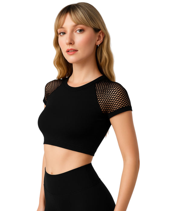 Mesh Sleeve Cropped Active Top