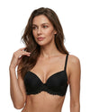 Woman wearing a black push up bra 