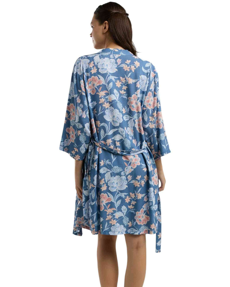 Back view of Ellina 2025 Floral Women's Kimono Robe Set showcasing the full floral pattern and relaxed fit for cozy sleepwear elegance.