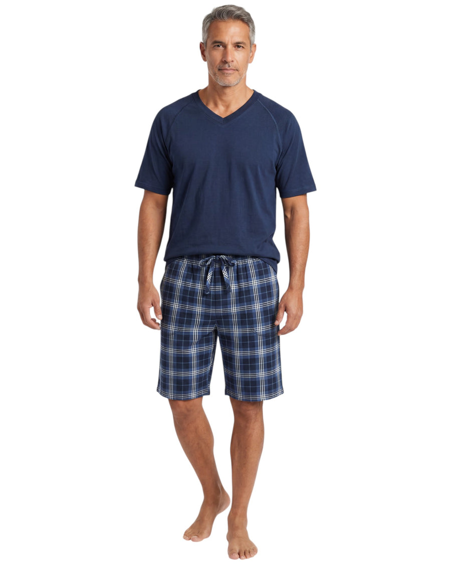 men's navy t-shirt with checked shorts set