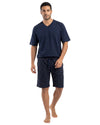 Man wearing navy blue pajama set 