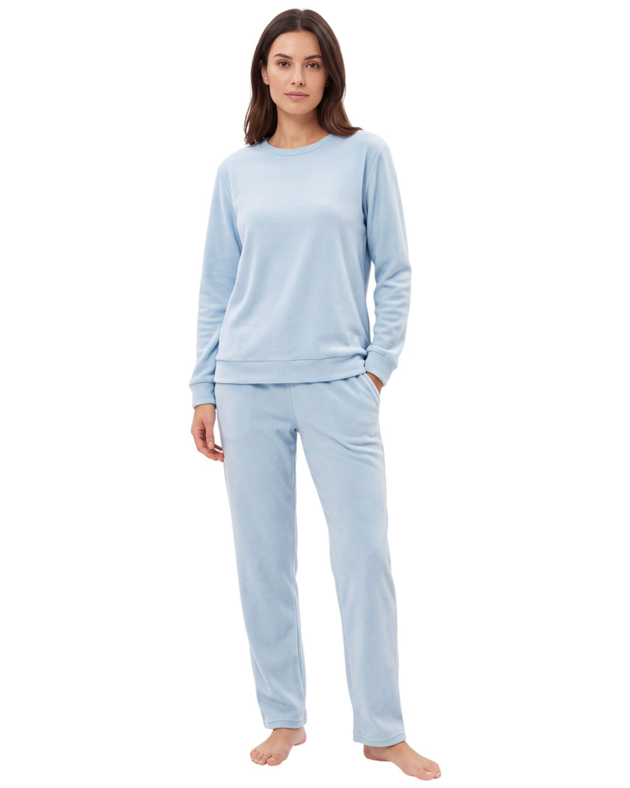 Women’s soft touch long pajama set with crew-neck top and straight-leg pants