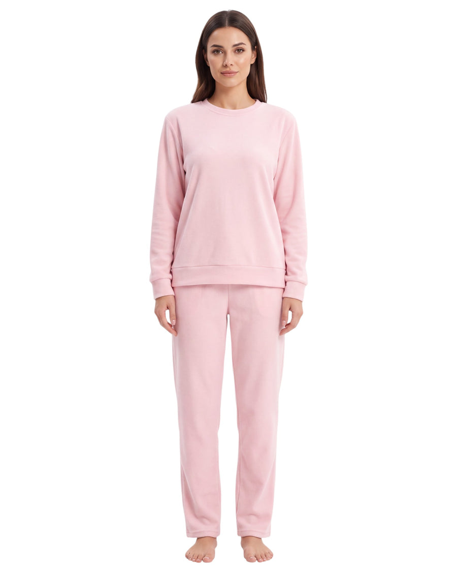 Women’s soft touch long pajama set with crew-neck top and straight-leg pants
