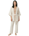 women's wearing 3 pieces pajama set 