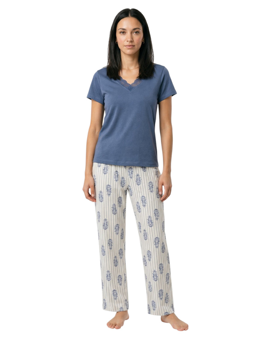 Blue Lace Trim Pajama Set