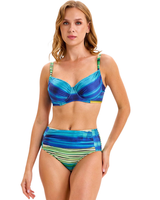 Striped High-Waist Bikini Set