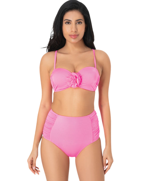 Rose Bloom High-Waisted Bandeau Bikini Set