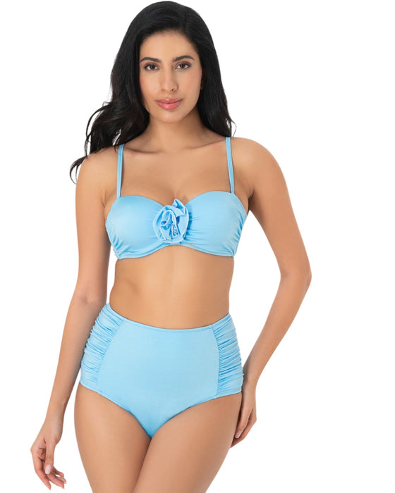 Rose Bloom High-Waisted Bandeau Bikini Set