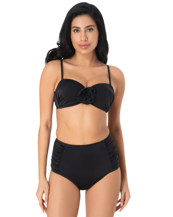 Rose Bloom High-Waisted Bandeau Bikini Set
