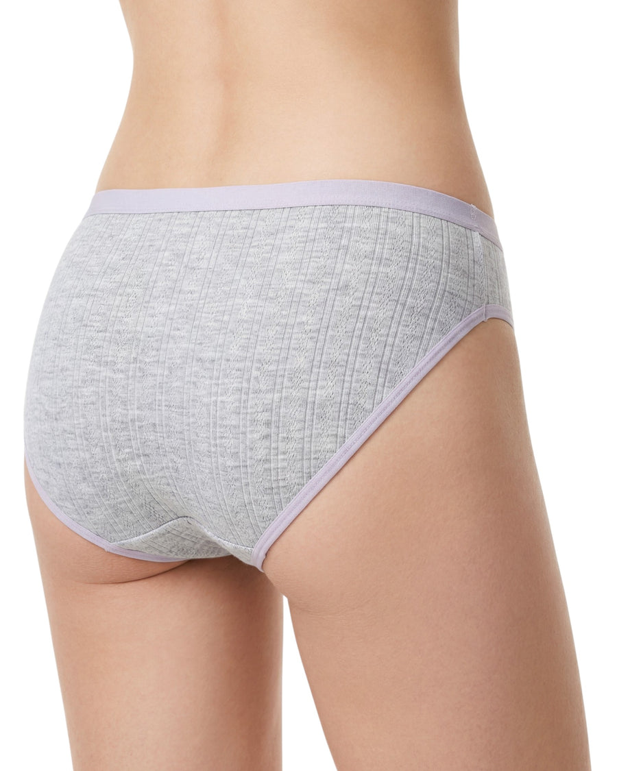 Grey ribbed cotton brief with soft lavender trim and comfortable everyday fit.