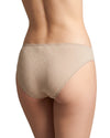 Beige textured lace brief with soft stretch fabric and satin bow detail.