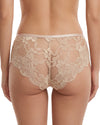 Nude polka dot brief with floral lace back detail and soft stretch fabric.