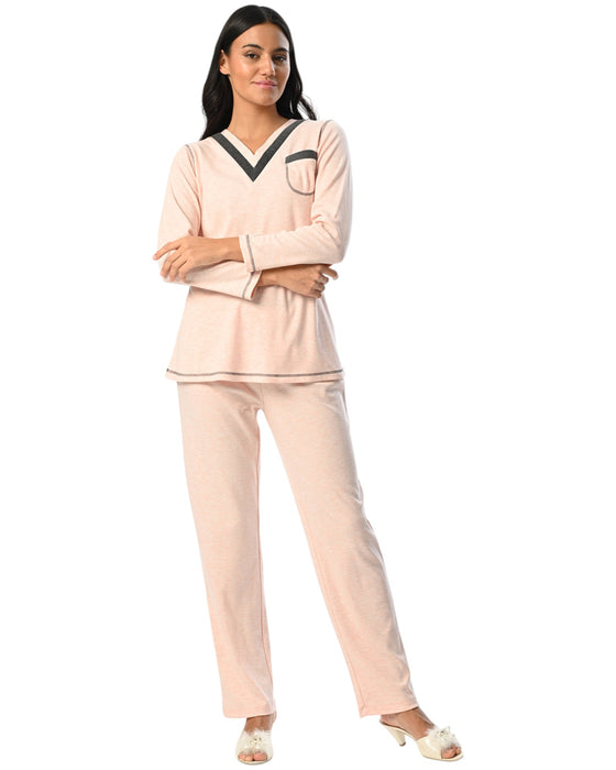3 Piece Contrast Trim Pajama Set