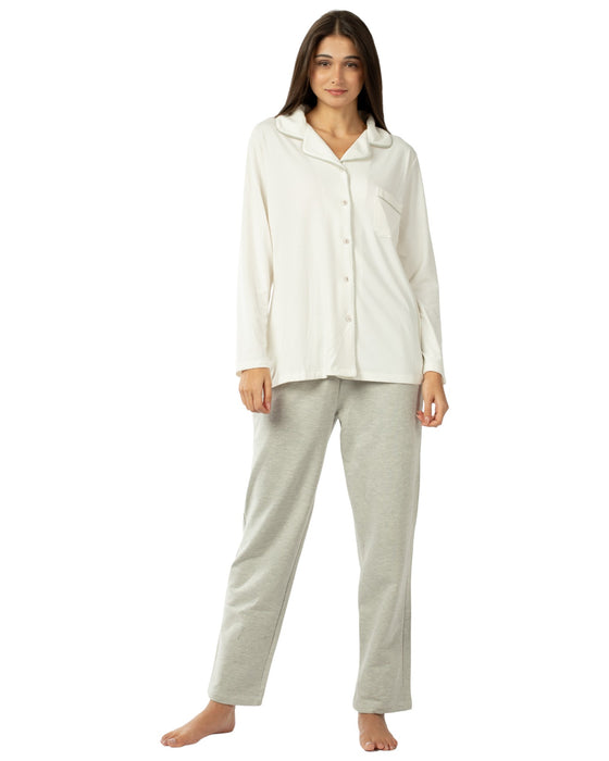 3 Piece Pajama Ensemble in Soft Gray
