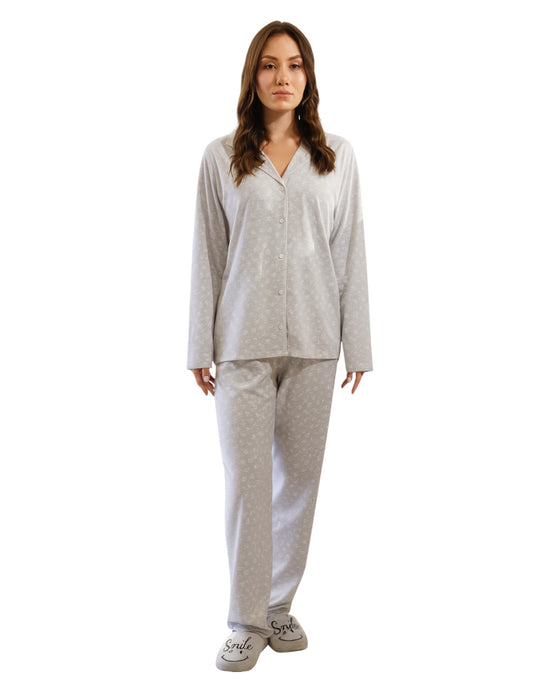 Leaf Grey Cotton Pajama Set